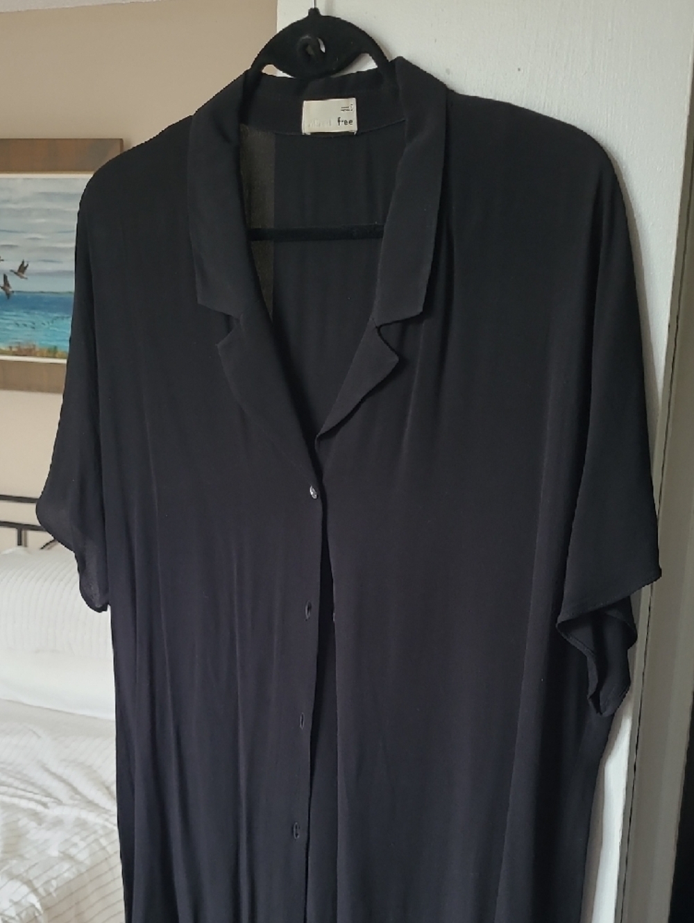 Wilfred Black Button-Up Shirt Dress Large Short Sleeve Flowy - Picture 4 of 11